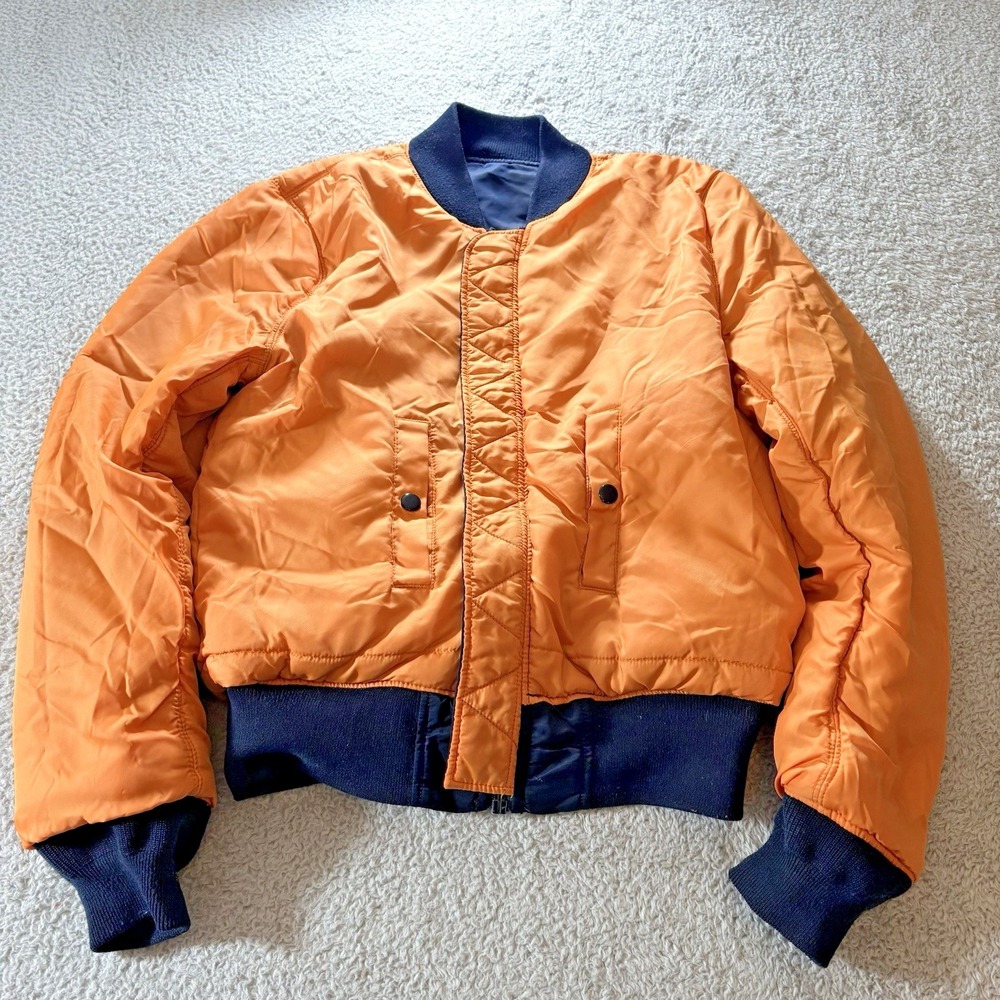 Alpha Industries Bomber Jacket Mens Navy Small Slim Fit MA1 Reversible Military - Picture 4 of 16